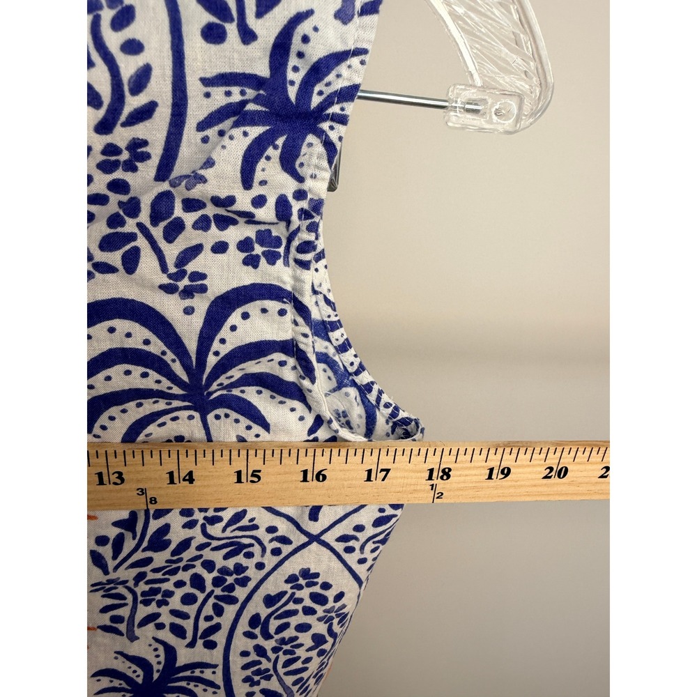 Rachel Zoe Blue Orange Palm Tree Sun Print Linen Blend Crop Tank Top Medium - Picture 8 of 8
